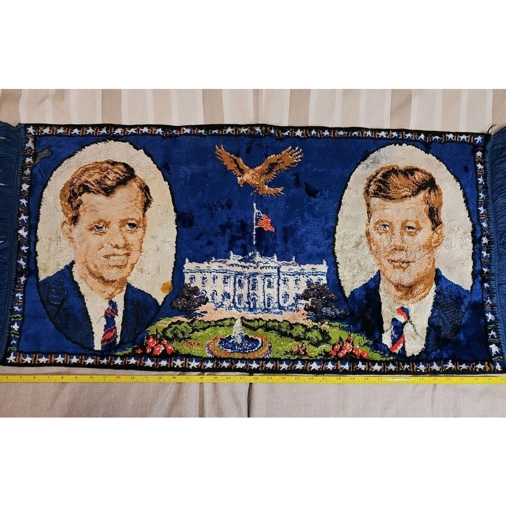 Vintage Kennedy brothers wall tapestry/rug Italy, JFK RFK early 1960's
